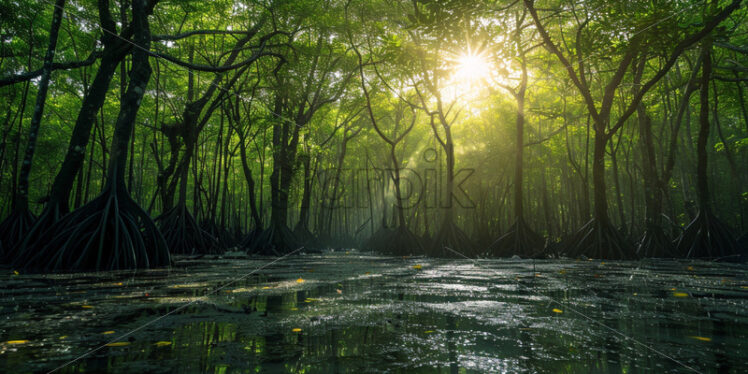 A serene mangrove forest providing a tranquil escape from the sun - Starpik Stock