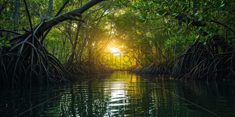 A serene mangrove forest providing a tranquil escape from the sun - Starpik Stock