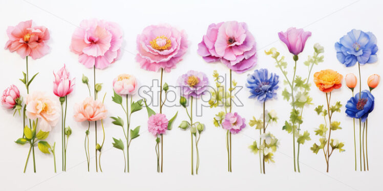 A set of flowers painted in oil on a white background - Starpik Stock