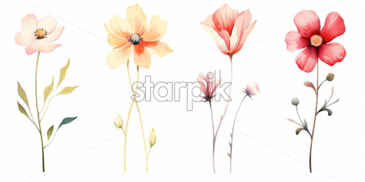 A set of flowers painted in oil on a white background - Starpik Stock