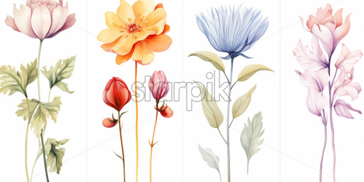 A set of flowers painted in oil on a white background - Starpik Stock