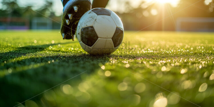 A soccer player with a ball on a field - Starpik Stock