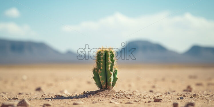 A solitary cactus standing resiliently against the harsh desert backdrop - Starpik Stock