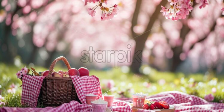 A spring picnic under a cherry blossom tree - Starpik Stock