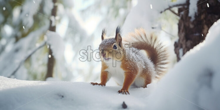 A squirrel in the forest in winter - Starpik Stock