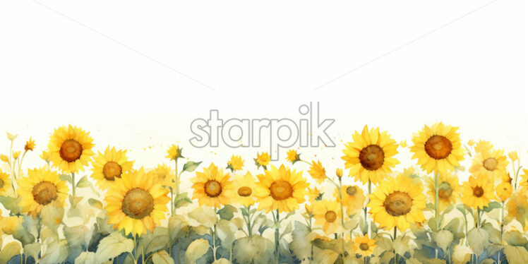 A string of sunflowers in watercolor in clipart style - Starpik Stock