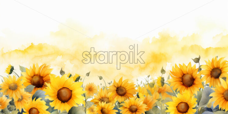 A string of sunflowers in watercolor in clipart style - Starpik Stock