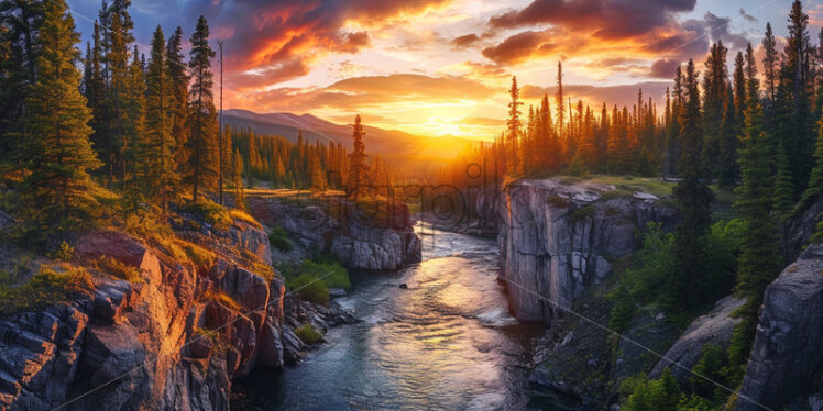 A sunset over a canyon in the mountains - Starpik Stock