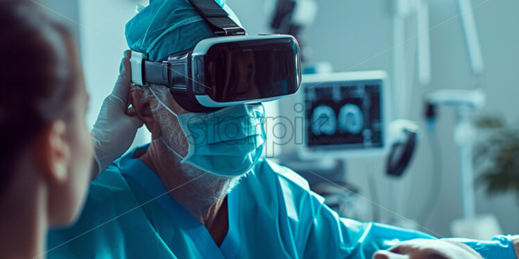 A surgeon examines a patient in his office using VR glasses - Starpik Stock