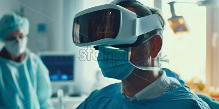 A surgeon examines a patient in his office using VR glasses - Starpik Stock