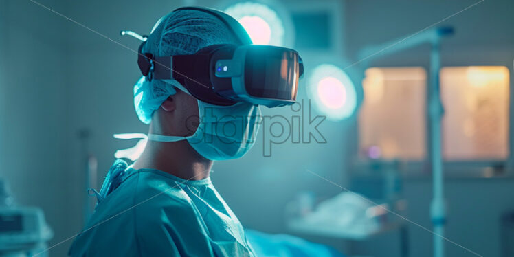 A surgeon examines a patient in his office using VR glasses - Starpik Stock