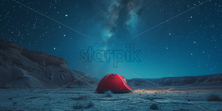 A tent under the starry sky in the desert - Starpik Stock