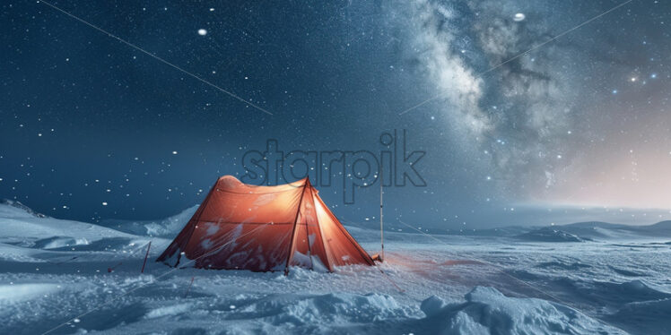 A tent under the starry sky of the North Pole - Starpik Stock