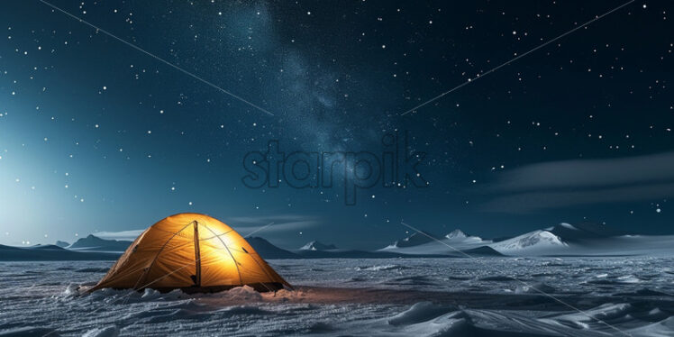 A tent under the starry sky of the North Pole - Starpik Stock