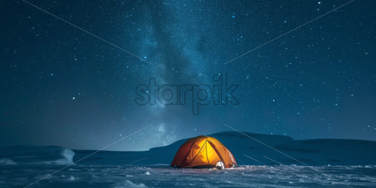 A tent under the starry sky of the North Pole - Starpik Stock