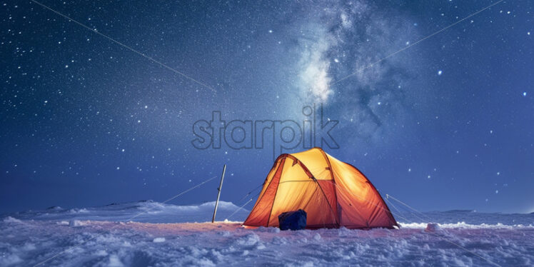 A tent under the starry sky of the North Pole - Starpik Stock