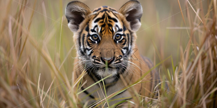 A tiger cub in the savannah - Starpik Stock