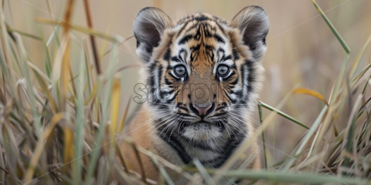 A tiger cub in the savannah - Starpik Stock