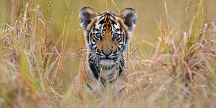 A tiger cub in the savannah - Starpik Stock