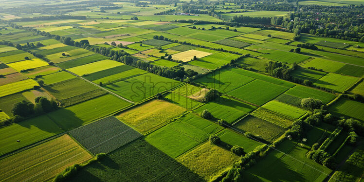 A top view of a landscape with a house and farmland - Starpik Stock