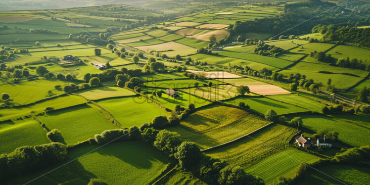 A top view of a landscape with a house and farmland - Starpik Stock