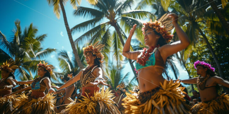 A traditional Polynesian dance performance under the swaying palms - Starpik Stock