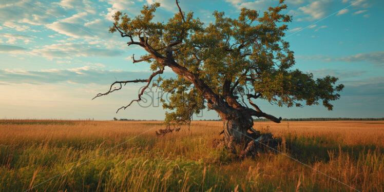 A tree on a green field with lots of grass - Starpik Stock