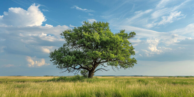 A tree on a green field with lots of grass - Starpik Stock