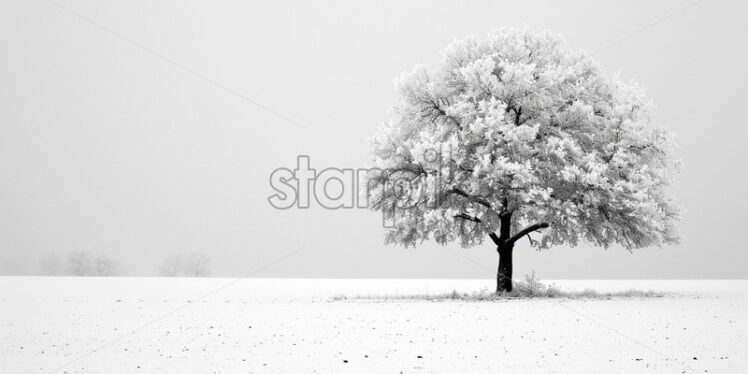 A tree on a plain alone in winter - Starpik Stock