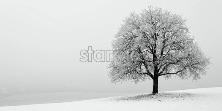 A tree on a plain alone in winter - Starpik Stock