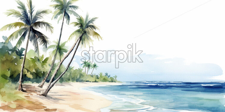 A tropical beach, in watercolor clipart style - Starpik Stock