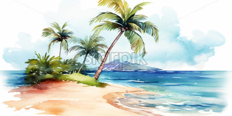 A tropical beach, in watercolor clipart style - Starpik Stock