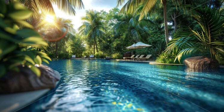 A tropical paradise at a poolside resort - Starpik Stock