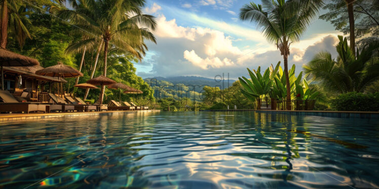 A tropical paradise at a poolside resort - Starpik Stock