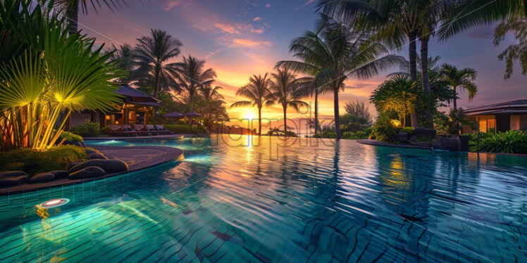 A tropical paradise at a poolside resort - Starpik Stock