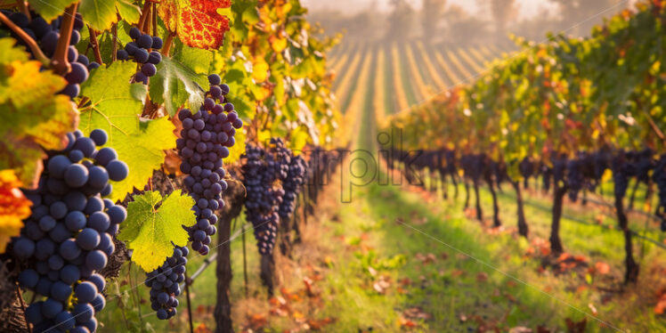 A vine vineyard with black grapes - Starpik Stock