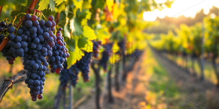 A vine vineyard with black grapes - Starpik Stock