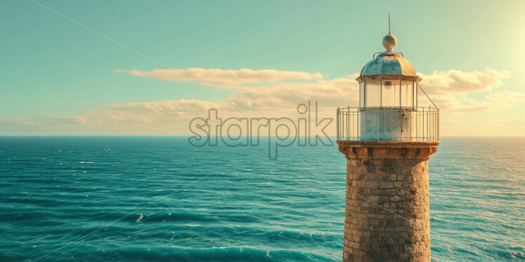 A vintage lighthouse standing proudly against the backdrop of the ocean - Starpik Stock