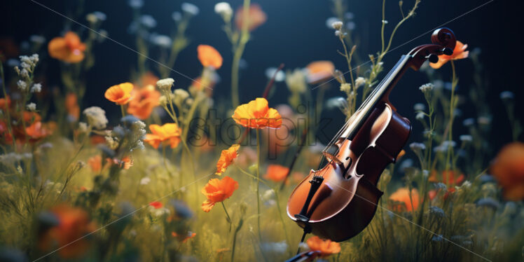 A violin in a wreath of flowers - Starpik Stock