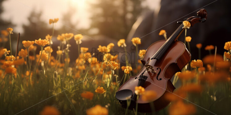 A violin in a wreath of flowers - Starpik Stock