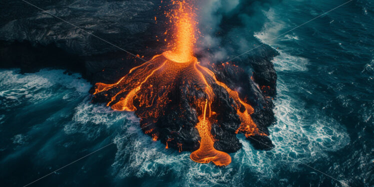 A volcano on an island erupts - Starpik Stock