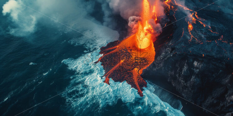 A volcano on an island erupts - Starpik Stock