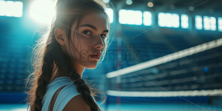 A volleyball player against the background of a volleyball net - Starpik Stock