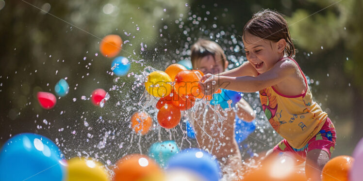 A water-themed birthday party with water balloons, water guns, and playful splashing activities for kids - Starpik Stock