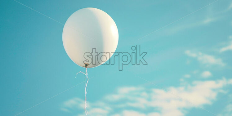 A white balloon flies in the blue sky - Starpik Stock