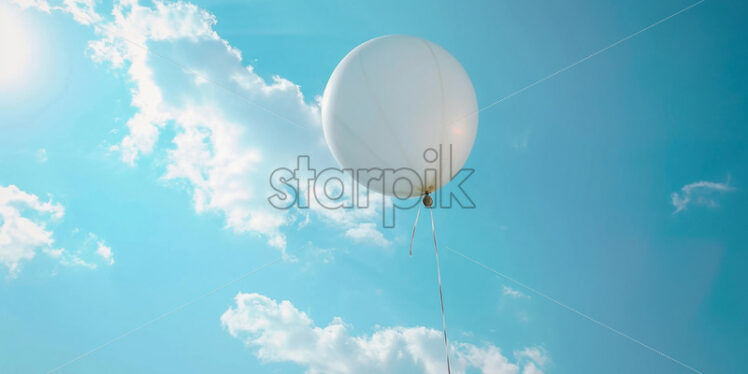 A white balloon flies in the blue sky - Starpik Stock