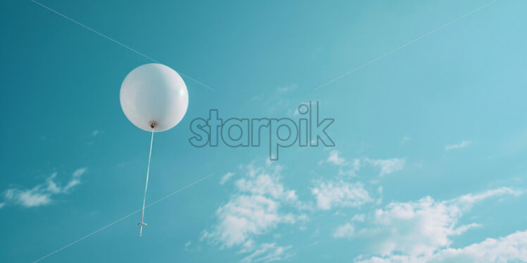 A white balloon flies in the blue sky - Starpik Stock