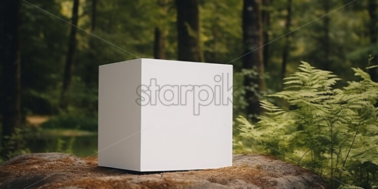 A white box, mockup design, in the forest - Starpik Stock