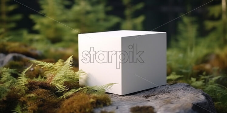 A white box, mockup design, in the forest - Starpik Stock