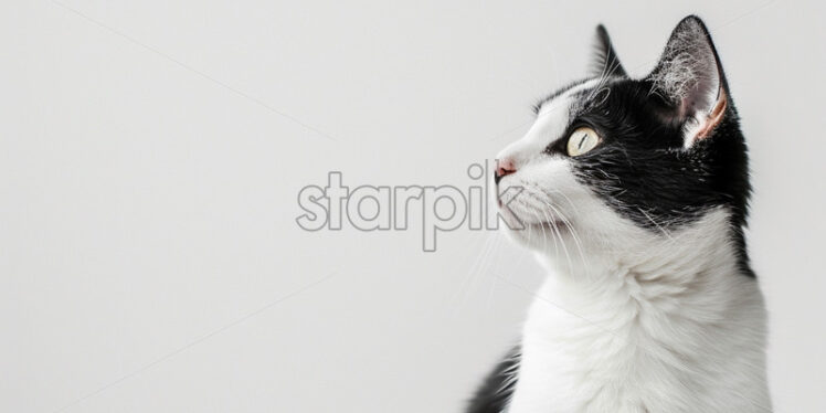 A white cat with black spots on a white background - Starpik Stock